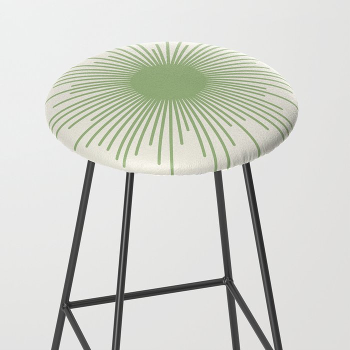 Sun - Mid Century Modern Minimalist Sun and Sun Rays in Light Sage Green & Cream Stool Gallery Image 2