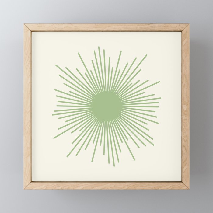 Sun - Mid Century Modern Minimalist Sun and Sun Rays in Light Sage Green & Cream Mini Art Print Gallery Image 1