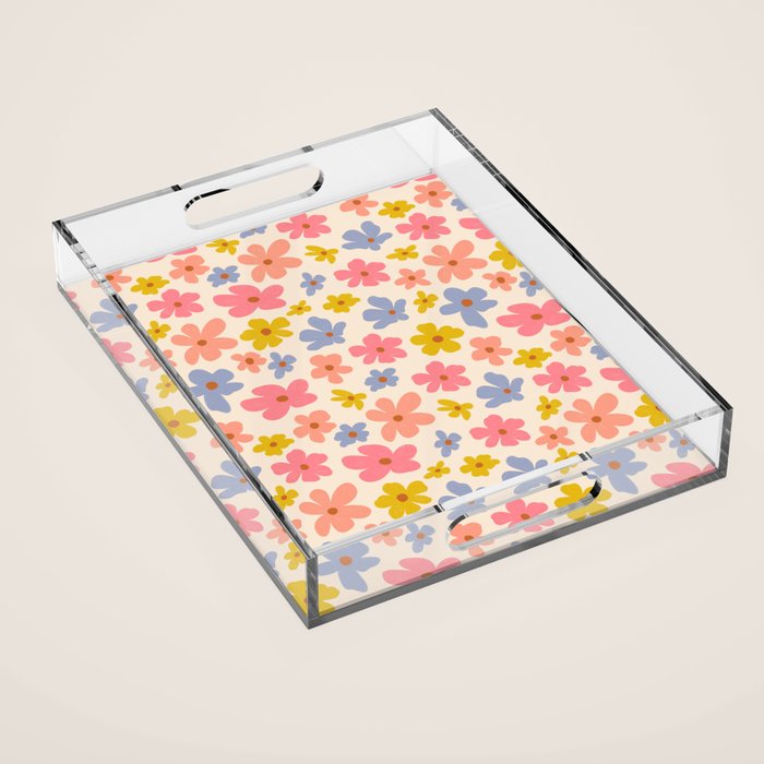 Retro vibe Small Daisies  Acrylic Tray Gallery Image 1