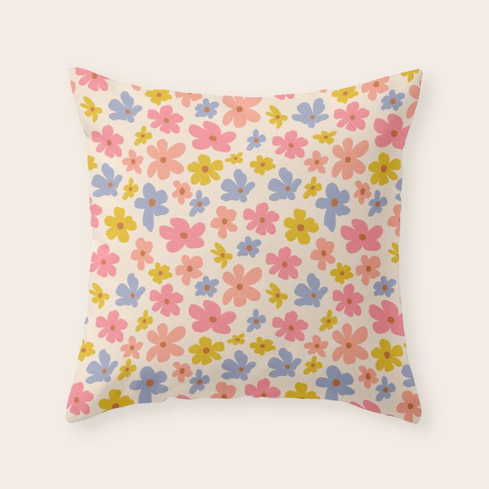 Retro vibe Small Daisies  Throw Pillow Gallery Image 6