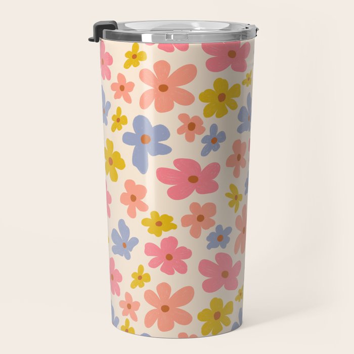 Retro vibe Small Daisies  Travel Mug Gallery Image 3