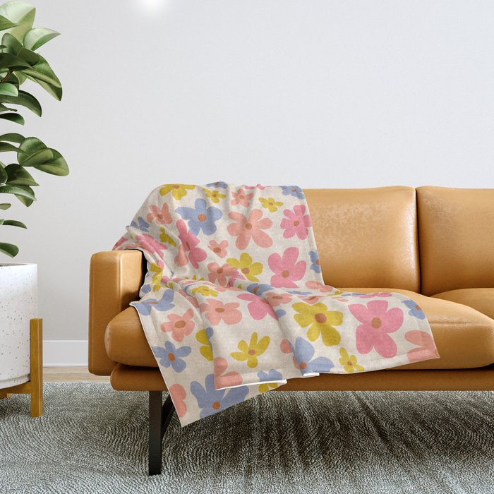 Retro vibe Small Daisies  Throw Blanket Gallery Image 1