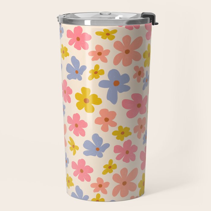 Retro vibe Small Daisies  Travel Mug Gallery Image 2