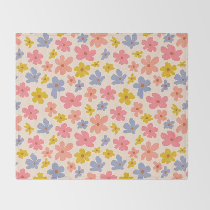 Retro vibe Small Daisies  Throw Blanket Gallery Image 2