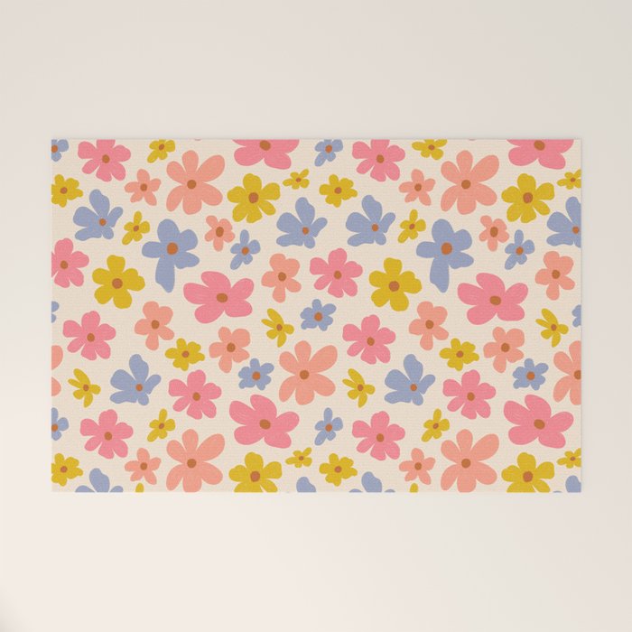 Retro vibe Small Daisies  Welcome Mat Gallery Image 1