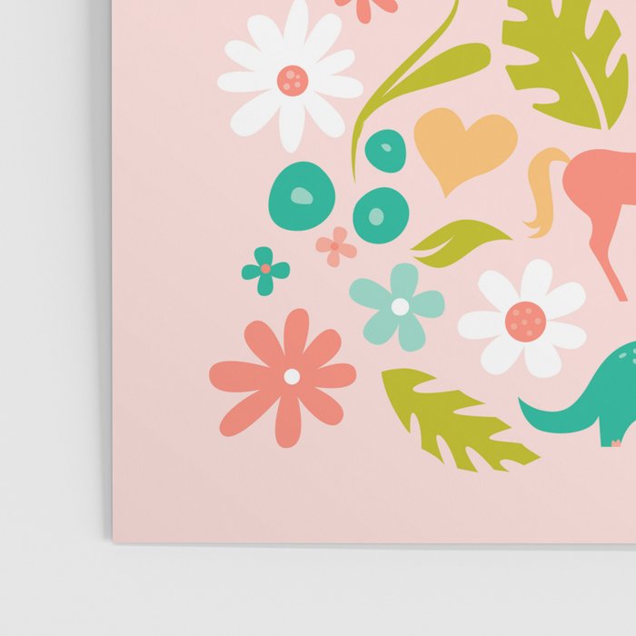 Dinosaurs + Unicorns in Pink + Teal Poster Gallery Image 3