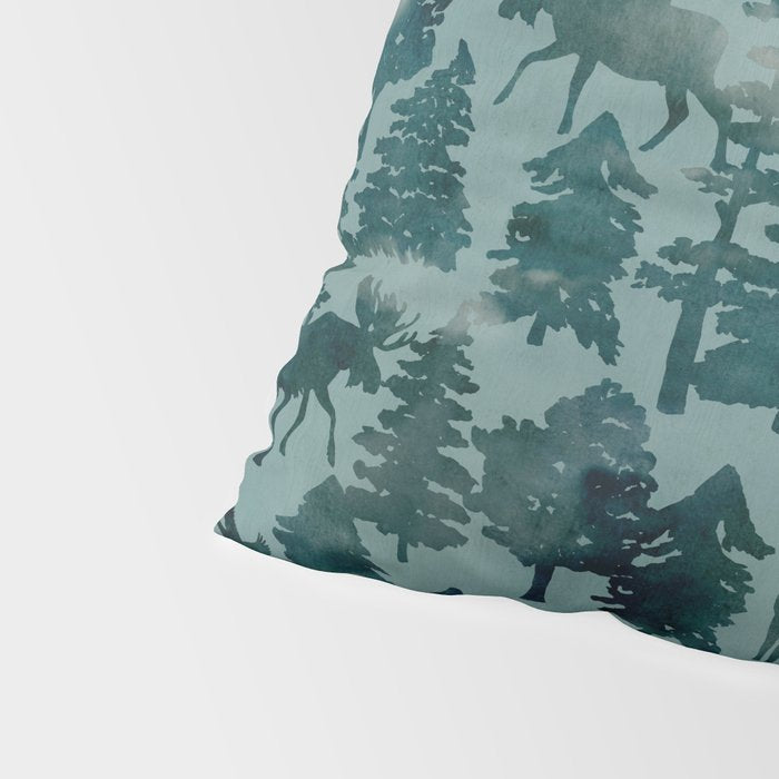 The Wild North, Wildlife, Blue Silhouette Forest and Animal Print Pillow Sham Gallery Image 4