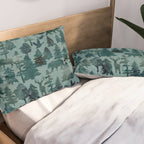 The Wild North, Wildlife, Blue Silhouette Forest and Animal Print Pillow Sham Gallery Image 2