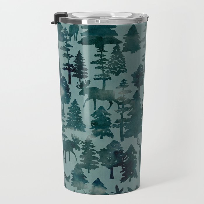The Wild North, Wildlife, Blue Silhouette Forest and Animal Print Travel Mug Gallery Image 3