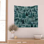 The Wild North, Wildlife, Blue Silhouette Forest and Animal Print Wall Tapestry Gallery Image 2