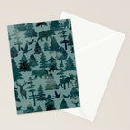 The Wild North, Wildlife, Blue Silhouette Forest and Animal Print Stationery Card Gallery Image 2