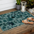 The Wild North, Wildlife, Blue Silhouette Forest and Animal Print Outdoor Rug Gallery Image 2