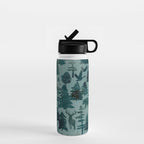 The Wild North, Wildlife, Blue Silhouette Forest and Animal Print Water Bottle Gallery Image 1