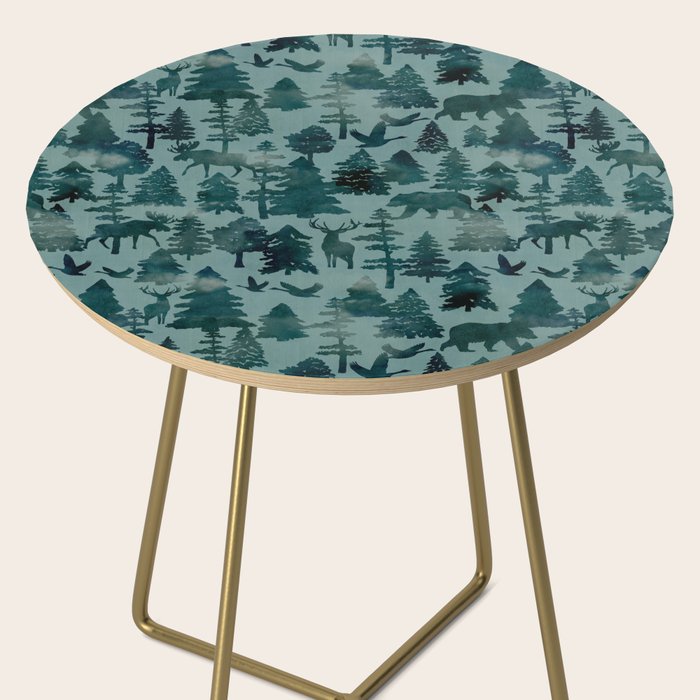 The Wild North, Wildlife, Blue Silhouette Forest and Animal Print Side Table Gallery Image 2