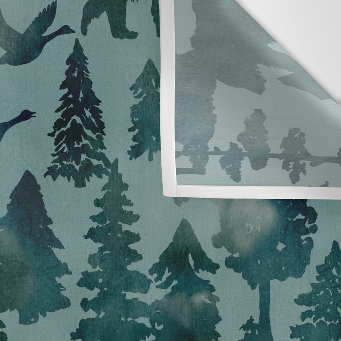 The Wild North, Wildlife, Blue Silhouette Forest and Animal Print Wall Tapestry Gallery Image 3