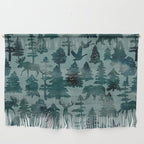 The Wild North, Wildlife, Blue Silhouette Forest and Animal Print Wall Hanging Gallery Image 1