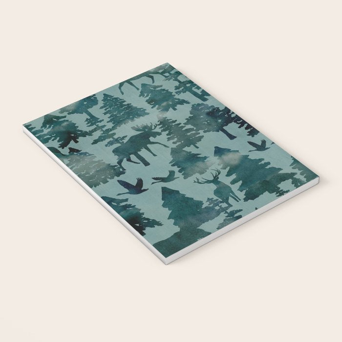 The Wild North, Wildlife, Blue Silhouette Forest and Animal Print Notebook Gallery Image 3