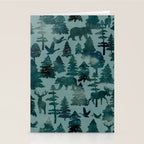 The Wild North, Wildlife, Blue Silhouette Forest and Animal Print Stationery Card Gallery Image 2