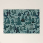 The Wild North, Wildlife, Blue Silhouette Forest and Animal Print Welcome Mat Gallery Image 1