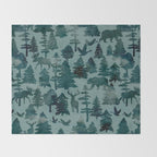 The Wild North, Wildlife, Blue Silhouette Forest and Animal Print Throw Blanket Gallery Image 2