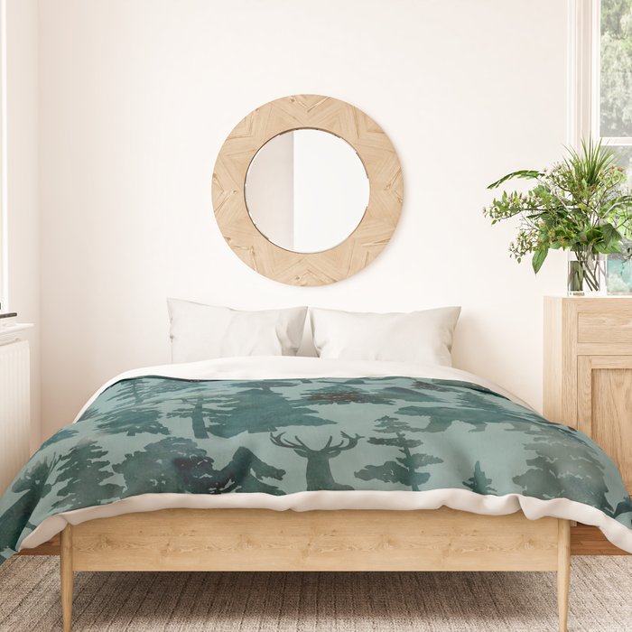 The Wild North, Wildlife, Blue Silhouette Forest and Animal Print Duvet Cover Gallery Image 3