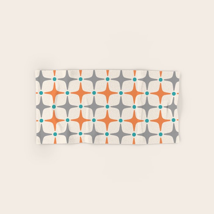 Mid Century Modern Starburst Pattern 993 Pattern Grey Blue and Orange Hand & Bath Towel Gallery Image 1