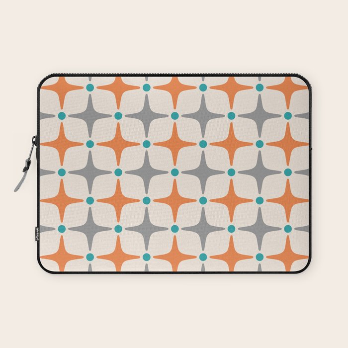 Mid Century Modern Starburst Pattern 993 Pattern Grey Blue and Orange Laptop Sleeve Gallery Image 1