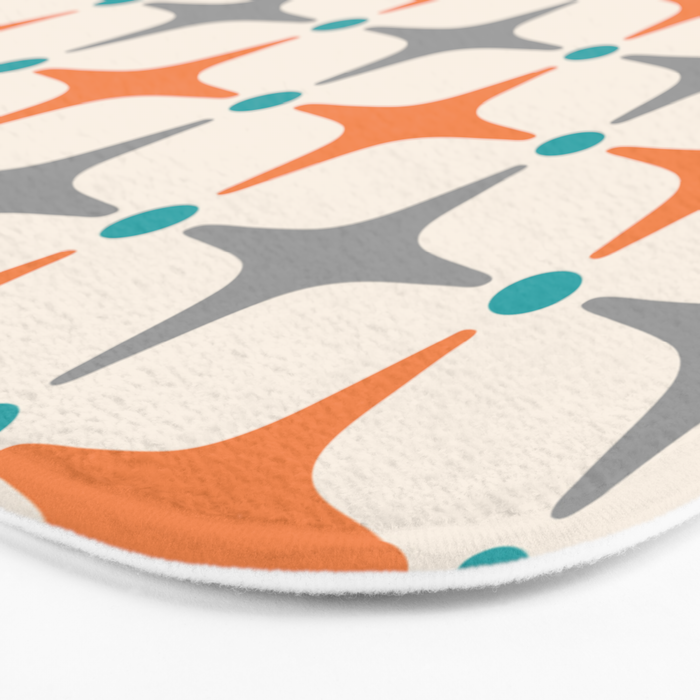 Mid Century Modern Starburst Pattern 993 Pattern Grey Blue and Orange Bath Mat Gallery Image 3