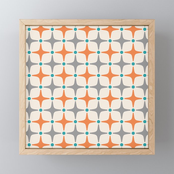 Mid Century Modern Starburst Pattern 993 Pattern Grey Blue and Orange Mini Art Print Gallery Image 1
