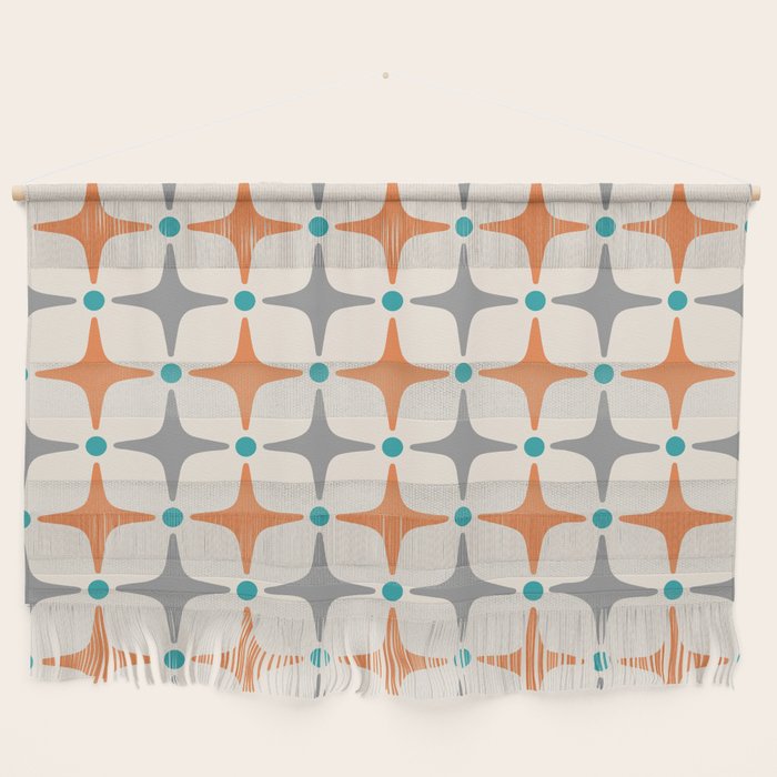 Mid Century Modern Starburst Pattern 993 Pattern Grey Blue and Orange Wall Hanging Gallery Image 1