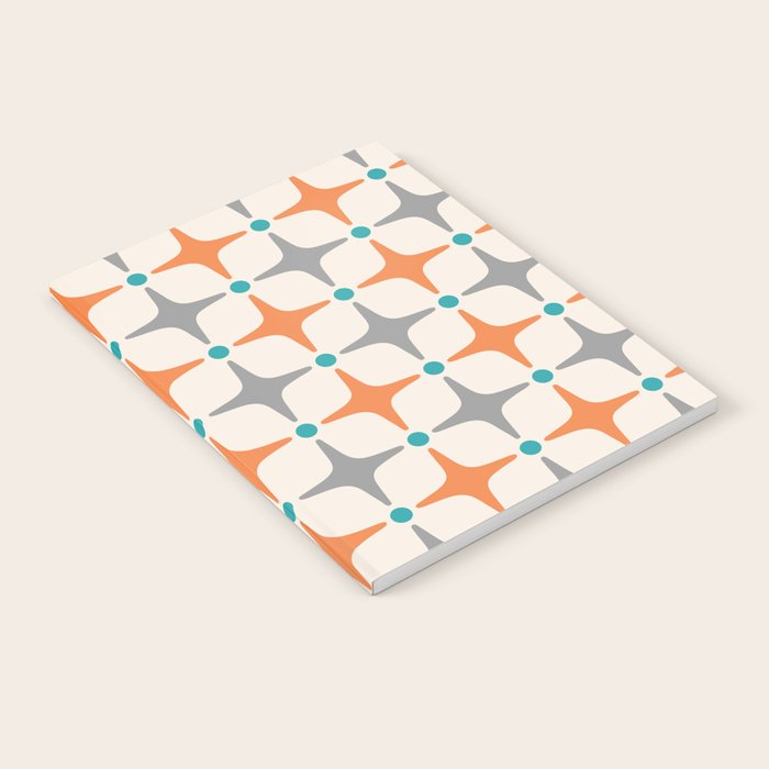 Mid Century Modern Starburst Pattern 993 Pattern Grey Blue and Orange Notebook Gallery Image 1