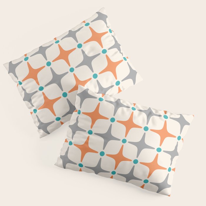 Mid Century Modern Starburst Pattern 993 Pattern Grey Blue and Orange Pillow Sham Gallery Image 3