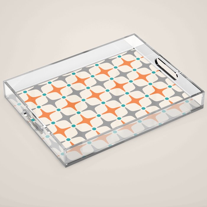 Mid Century Modern Starburst Pattern 993 Pattern Grey Blue and Orange Acrylic Tray Gallery Image 1