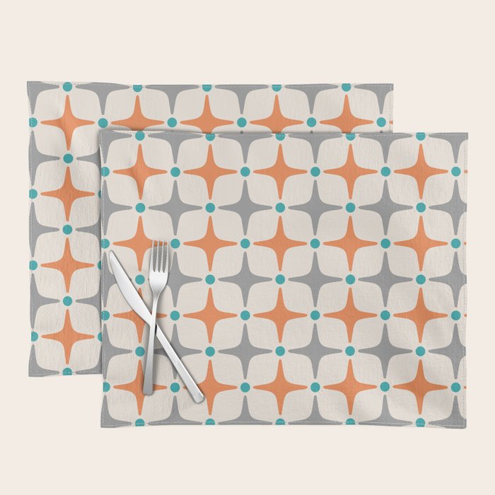 Mid Century Modern Starburst Pattern 993 Pattern Grey Blue and Orange Placemat Gallery Image 1