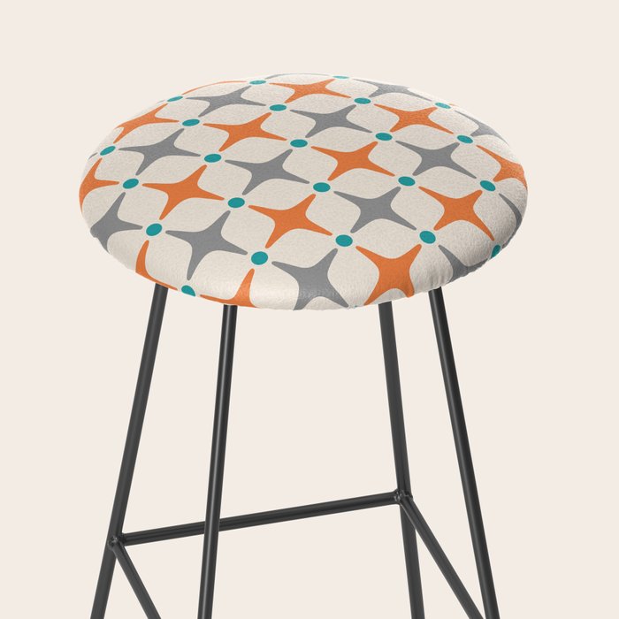 Mid Century Modern Starburst Pattern 993 Pattern Grey Blue and Orange Stool Gallery Image 2