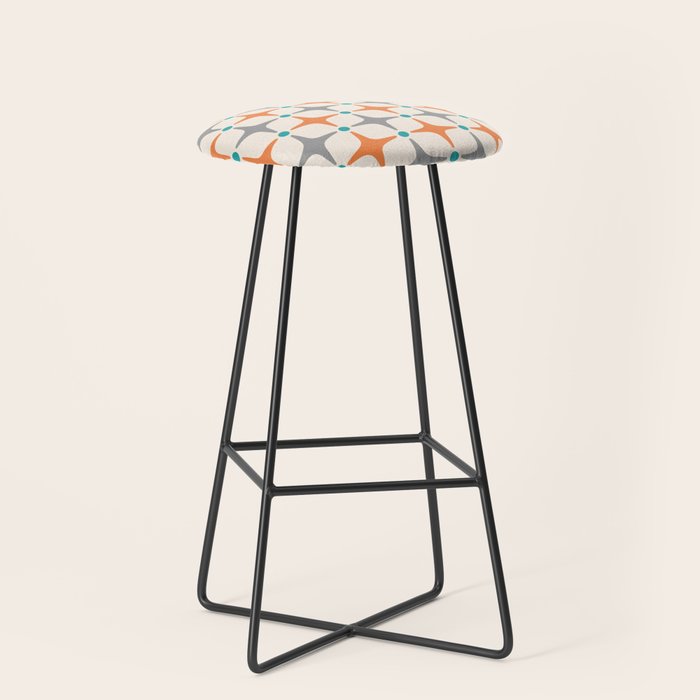 Mid Century Modern Starburst Pattern 993 Pattern Grey Blue and Orange Stool Gallery Image 1