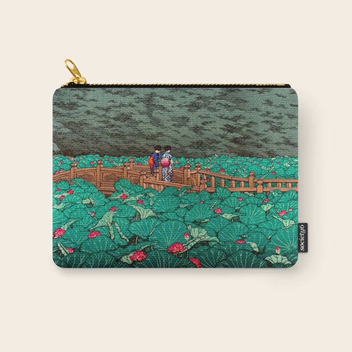 Antique Japanese Woodblock Print East Asian Art  Hasui Shiba Benten Pond Carry All Pouch Gallery Image 1