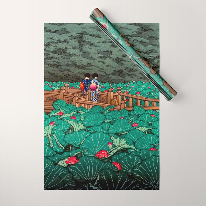 Antique Japanese Woodblock Print East Asian Art  Hasui Shiba Benten Pond Wrapping Paper Gallery Image 1