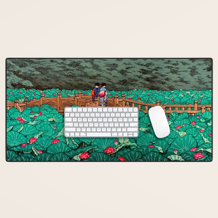 Antique Japanese Woodblock Print East Asian Art  Hasui Shiba Benten Pond Desk Mat Gallery Image 1