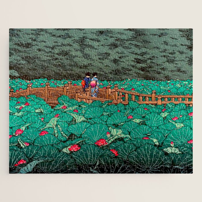 Antique Japanese Woodblock Print East Asian Art  Hasui Shiba Benten Pond Jigsaw Puzzle Gallery Image 1