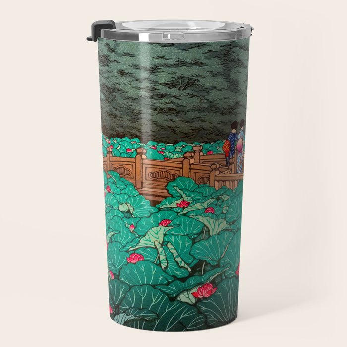 Antique Japanese Woodblock Print East Asian Art  Hasui Shiba Benten Pond Travel Mug Gallery Image 3