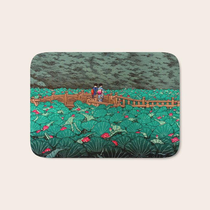 Antique Japanese Woodblock Print East Asian Art  Hasui Shiba Benten Pond Bath Mat Gallery Image 1