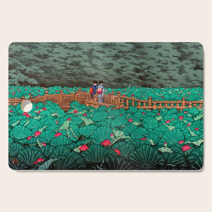 Antique Japanese Woodblock Print East Asian Art  Hasui Shiba Benten Pond Cutting Board Gallery Image 1