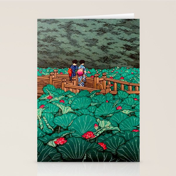 Antique Japanese Woodblock Print East Asian Art  Hasui Shiba Benten Pond Stationery Card Gallery Image 2