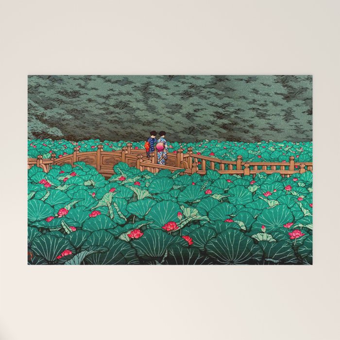 Antique Japanese Woodblock Print East Asian Art  Hasui Shiba Benten Pond Welcome Mat Gallery Image 1