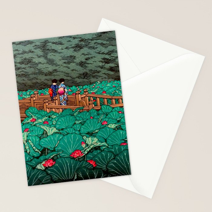 Antique Japanese Woodblock Print East Asian Art  Hasui Shiba Benten Pond Stationery Card Gallery Image 2