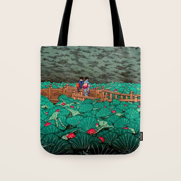 Antique Japanese Woodblock Print East Asian Art  Hasui Shiba Benten Pond Tote Bag Gallery Image 1