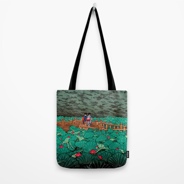 Antique Japanese Woodblock Print East Asian Art  Hasui Shiba Benten Pond Tote Bag Gallery Image 2
