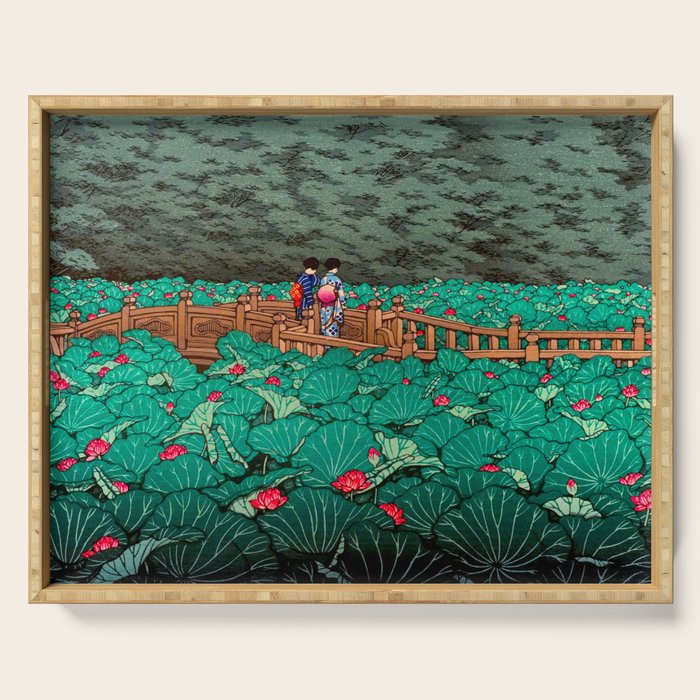 Antique Japanese Woodblock Print East Asian Art  Hasui Shiba Benten Pond Serving Tray Gallery Image 1