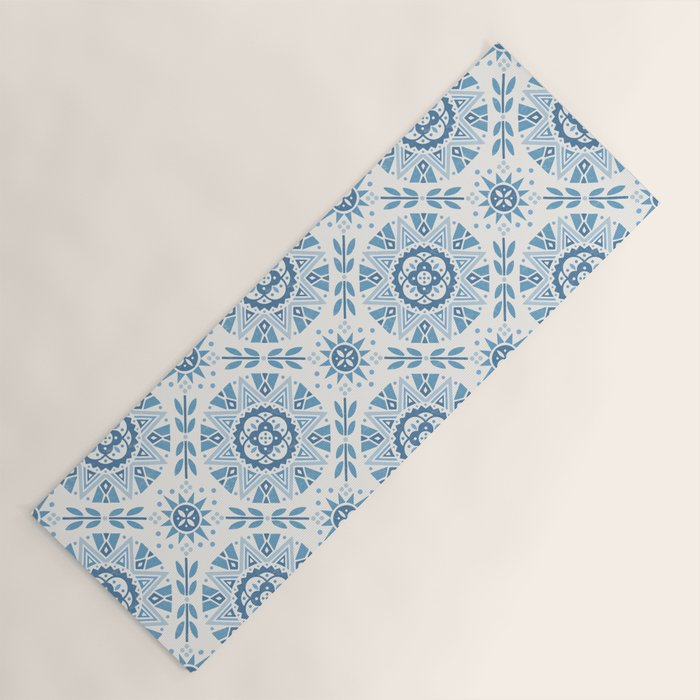 Folk Art Shapes Block Print - Blue Yoga Mat Gallery Image 1